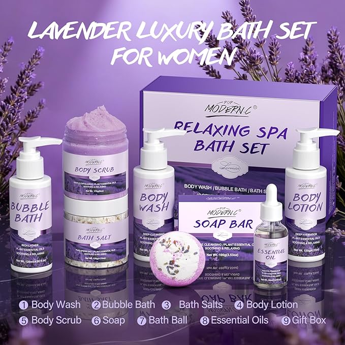 Relaxing Bath Gift Set for Women 8pcs Lavender Spa Gift Set Gift Baskets for - Image 2