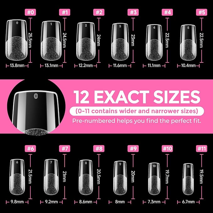 UNA GELLA Medium Square Nail Tips: 216pcs Square Press on Nails Pre-shape Clear - Image 8