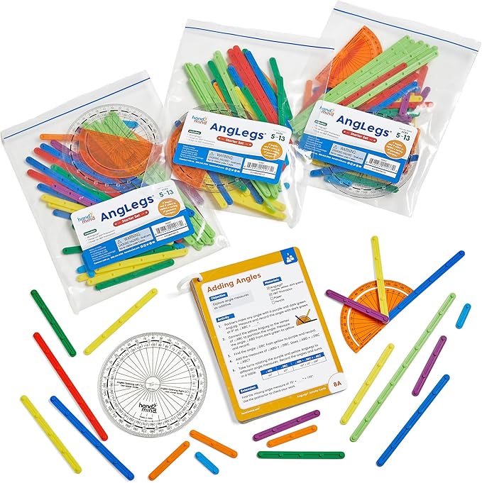 hand2mind AngLegs Classroom Set with 30 Protractors, Geometry Manipulatives, Geometric Shapes for Classroom, Montessori Math Materials, Math Teaching Tools, 4th Grade Math Manipulatives for Kids