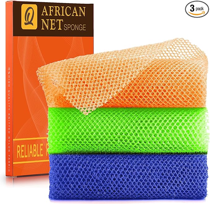 UJFQBH 3 Pieces African Bath Sponge African Net Long Net Bath Sponge by BuyNow