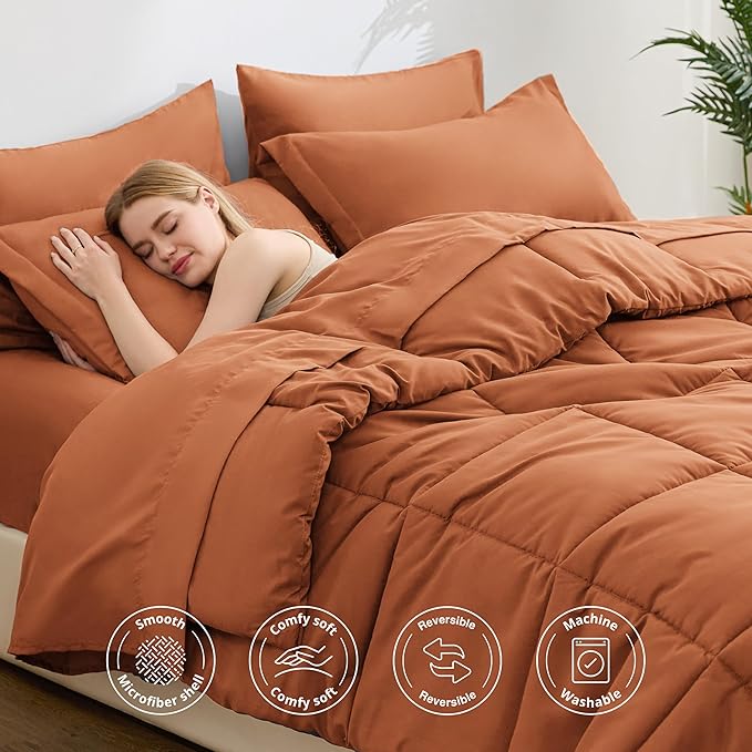 Love's cabin Twin XL Comforter Set Burnt Orange, 5 Pieces Twin XL Bed in a Bag - Image 3