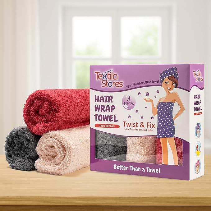 Textila 100% Cotton Hair Wrap Towels - Image 2