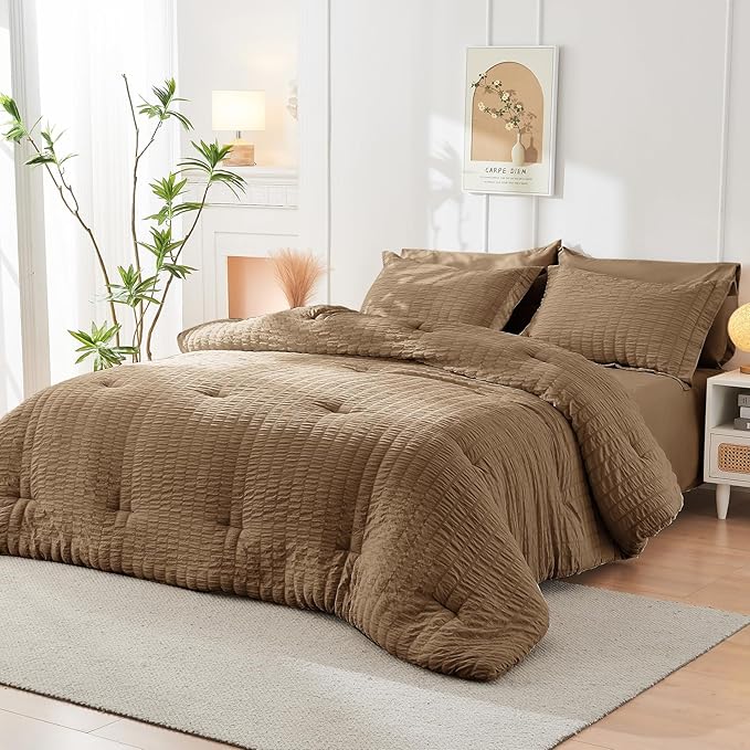 HYMOKEGE Brown Twin XL Comforter Set Seersucker 5 Pieces, All Season Luxury Bed - Image 8