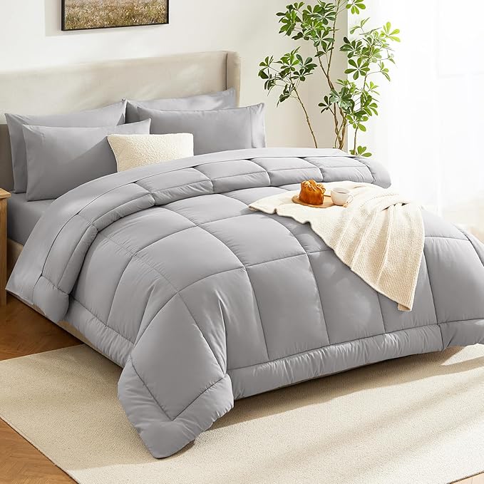 CozyLux Queen Comforter Set French Grey, 7 Pieces Bed in a Bag, All Season - Image 8