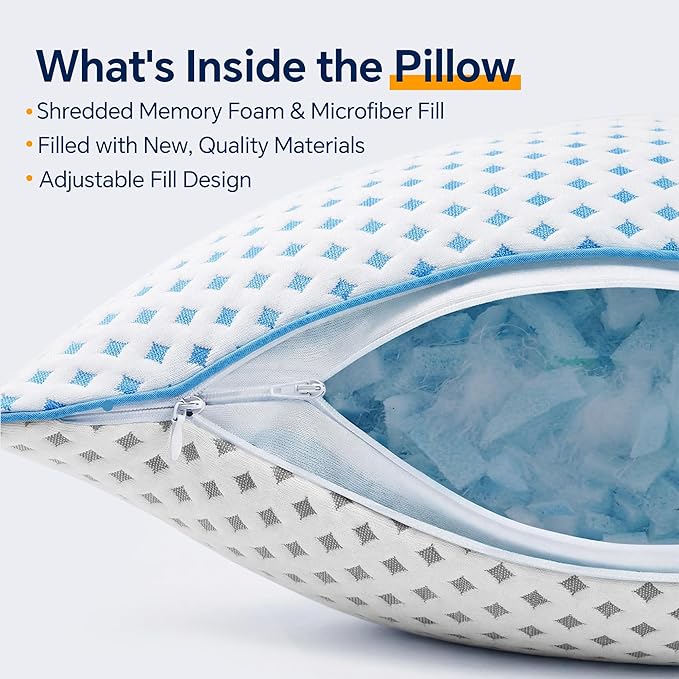 Pillows Standard Size Set of 2 for Sleeping, Cooling Adjustable Memory Foam - Image 6