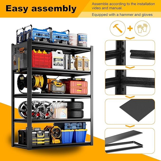 PLMFJQK 3 Sets Storage Shelves with Pegboard,72“*48" Wide 24”Heavy Duty Garage Shelving Units and Storage,Metal Shelving Adjustable Shelves,Garage Storage Rack,Industrial Utility Organization