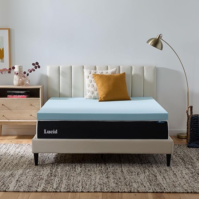 Lucid 3 Inch Memory Foam Mattress Topper, Queen Size – Cooling Gel Bed Topper – by Lucid