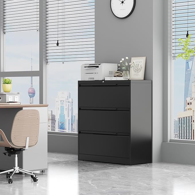 LONGLINK 3 Drawer Lateral File Cabinets with Lock,Metal Filing Cabinet for Home Office,Wide Office Storage Cabinet with Hanging Bars for A4 Legal/Letter Size(Easy Assembly)
