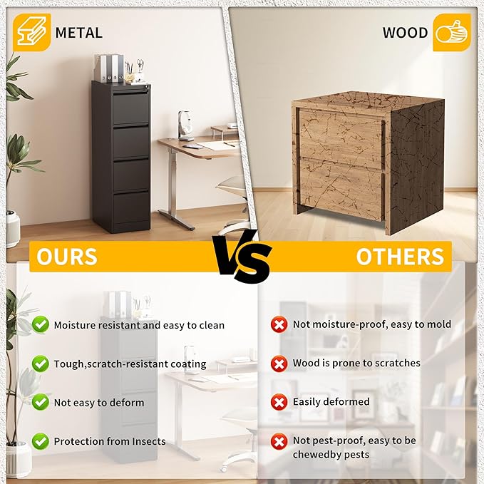 Reegangfa 4 Drawer File Cabinet with Lock, 18" D Metal Vertical Filing Cabinets, Steel File Storage Cabinets for Home Office, Hanging A4 Legal/Letter Size Narrow File Cabinet, Assembly Required