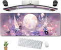 Cool Kawaii Pastel Purple Floral Desk Mat Mouse Pad Large Gaming Mousepad Spiritual Full Moon XL Extended Desk Pad Laptop Keyboard Mouse Mat, Cute Deskmat for Women Office Decor 31.5''x11.8''