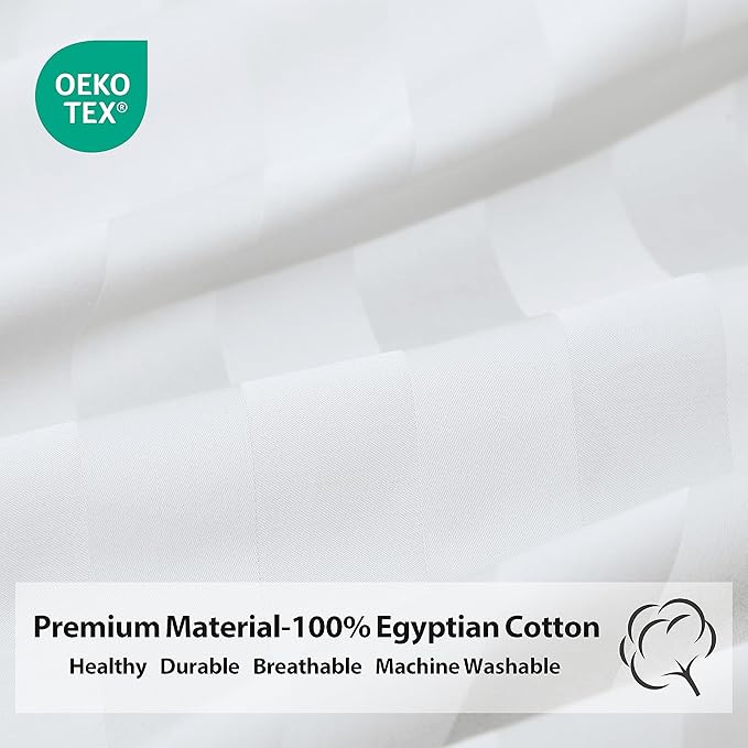 Twin Size Striped Fitted Sheet Only White Color, 100% Egyptian Cotton 600 - Image 3