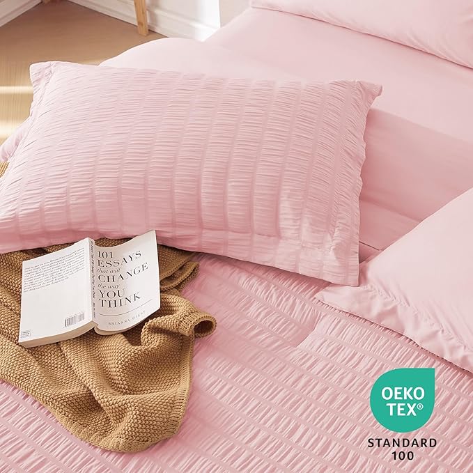 MUXHOMO 5 Pieces Twin XL Comforter Set, Seersucker Bed in a Bag Twin XL Size - Image 9