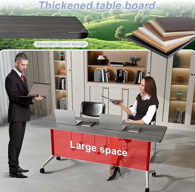 Conference Table Flip Top Mobile Conference Room Tables,Folding Conference Table with Wheels,Large Meeting Training Seminar Table Saving Space for Office Classroom(10C,47.2'')