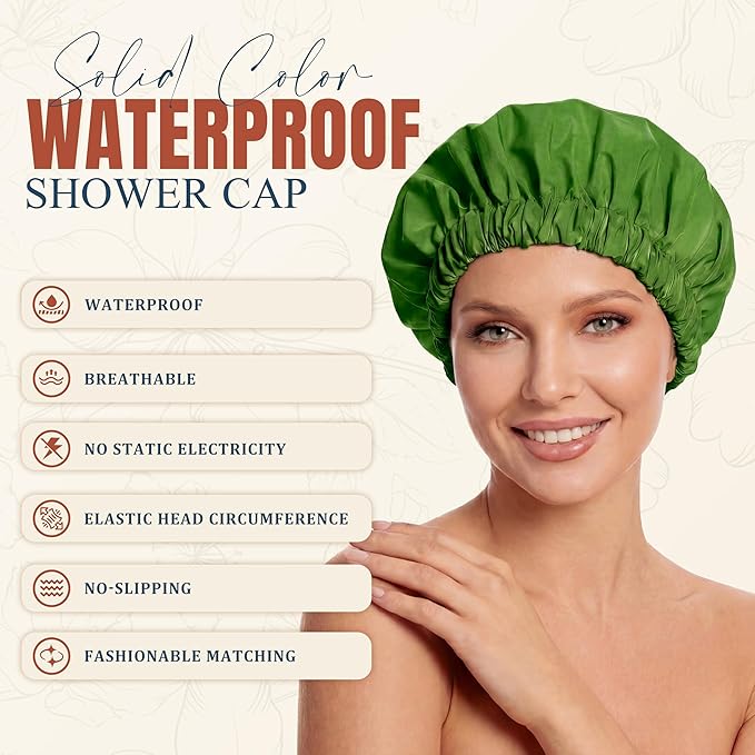 Reusable Shower Cap for Women, Large Waterproof Shower Bonnet - Image 2