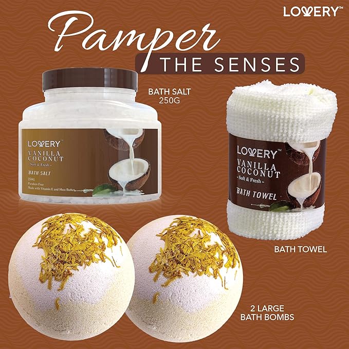 Gifts For Women Gift Basket for Women– 9 Piece Set of Vanilla Coconut Home Spa - Image 3