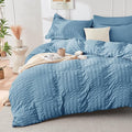 HYMOKEGE Mineral Blue Duvet Cover Full Size, Ultra Soft 3-Piece Seersucker by HYMOKEGE