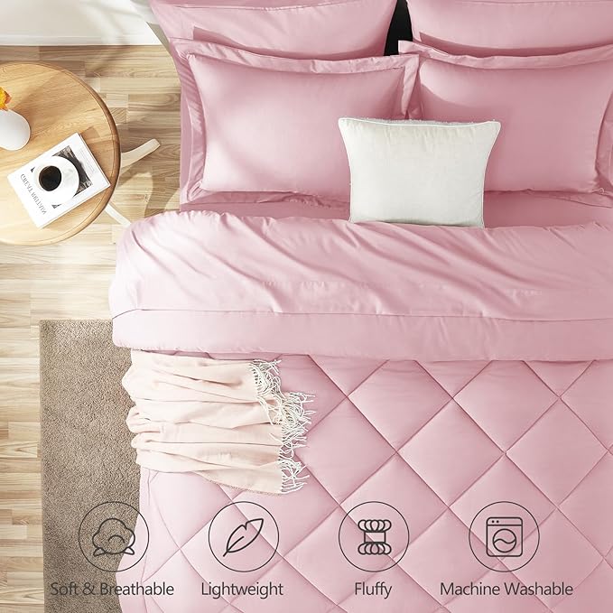 CozyLux Oversized Queen Comforter Set Pink, 7 Pieces Bed in a Bag Comforter Set - Image 2
