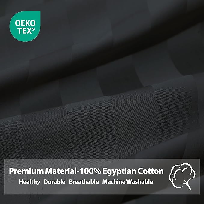 King Size Striped Fitted Sheet Only Black Color, 100% Egyptian Cotton 600 - Image 4