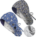 Satin Lined Scrub Caps with Buttons & Sweathand, Surgical Caps by Yuest