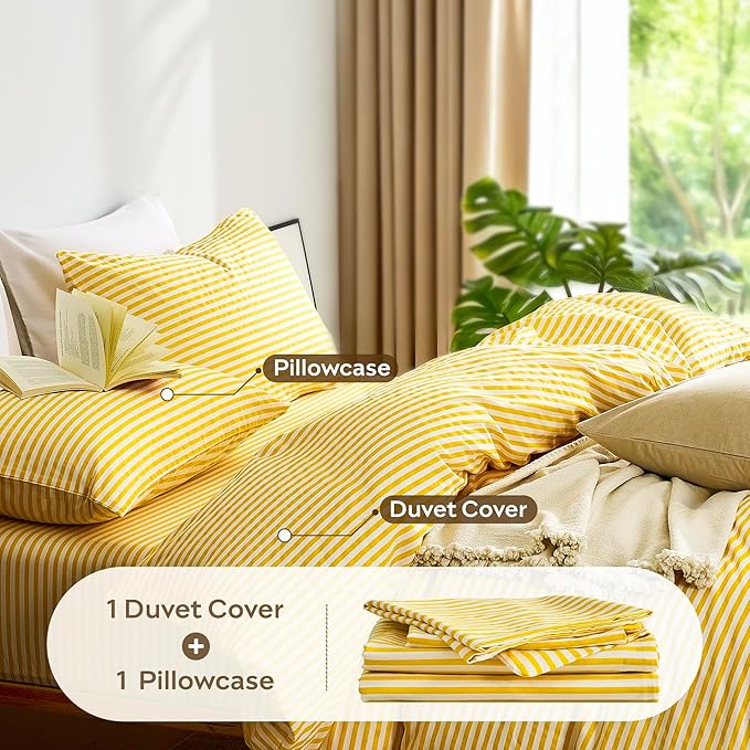JELLYMONI 100% Natural Cotton 2pcs Striped Duvet Cover Sets, - Image 4