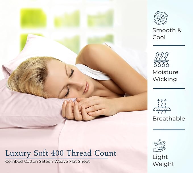 400 Thread Count 100% American Grown Cotton Pink Flat Sheet Only - Image 5