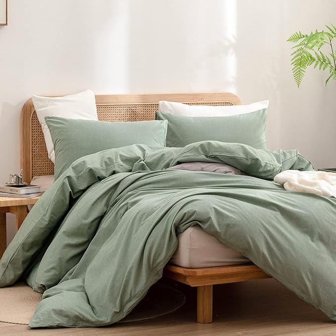 BESTOUCH Duvet Cover Set 100% Washed Cotton Linen Feel Super Soft Comfortable - Image 4