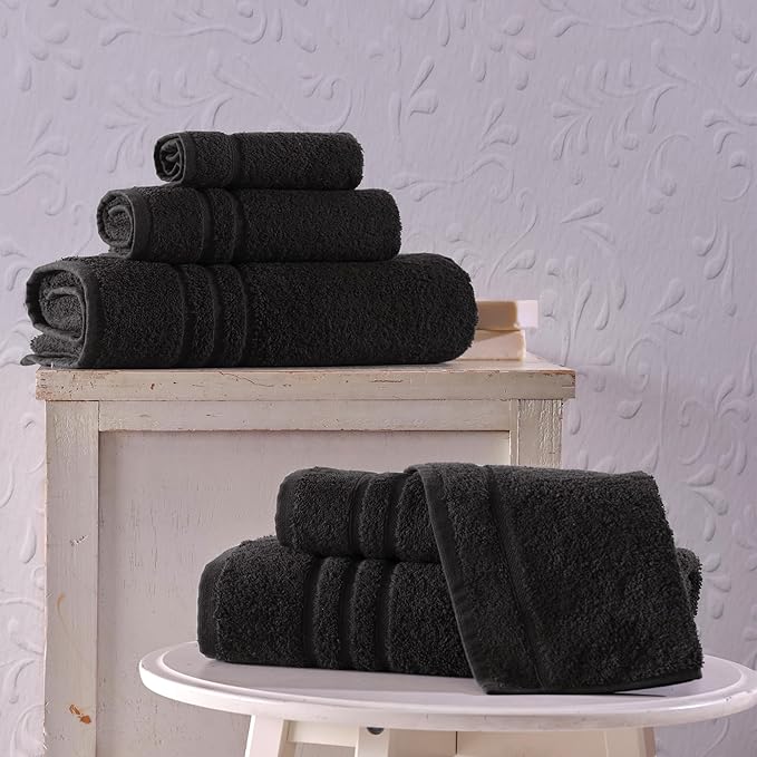 Black 6 Pack Bath Towels Sets Linen - Image 2