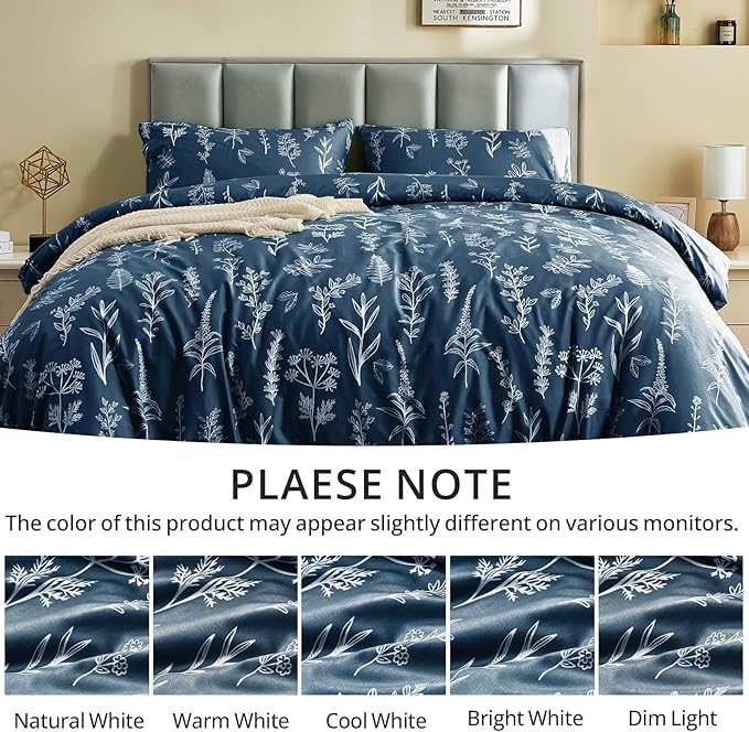 MUXHOMO Duvet Cover King Size, Reversible Floral Navy Duvet Cover Set - Image 4