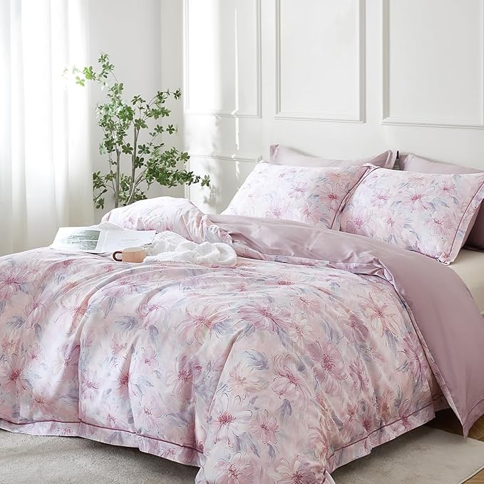 OAITE Duvet Cover Set Queen Size Floral Pattern 600 Thread Count Ultra Soft - Image 2