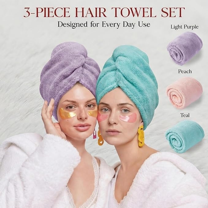 3 Pack Microfiber Hair Towel Wrap - Image 9