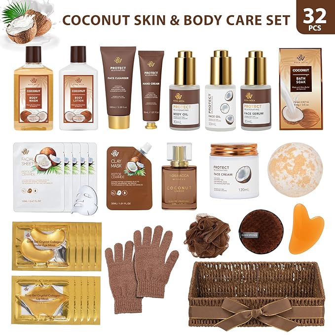 32 Pcs Mother's Day Gift for Mom, Coconut Vanilla Spa Gift Basket Set for Women - Image 2