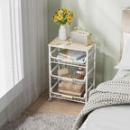 NiuYichee 4-Layer Fruit Basket Kitchen Food Organizer and Rack, Stackable Storage Cart with Desktop, Pull-Out Hollow Metal Basket, Sliding Out Storage (Black 4-Layer Rack)