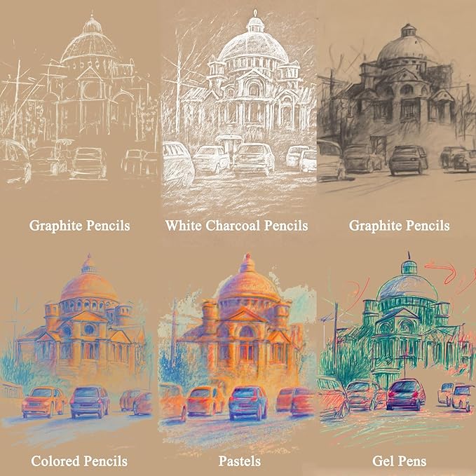 Fuxi Toned Tan Sketchbook 8.5x11, 60 Sheets Acid- Free Tan Paper, Spiral Bound Sketch Book, Hardcover | Ideal for Artists, Students & Classrooms.