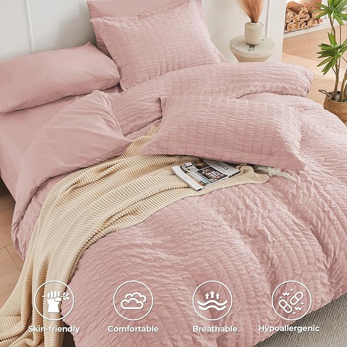 HYMOKEGE Rose Gold Twin XLComforter Set Seersucker 5 Pieces, All Season Luxury - Image 3