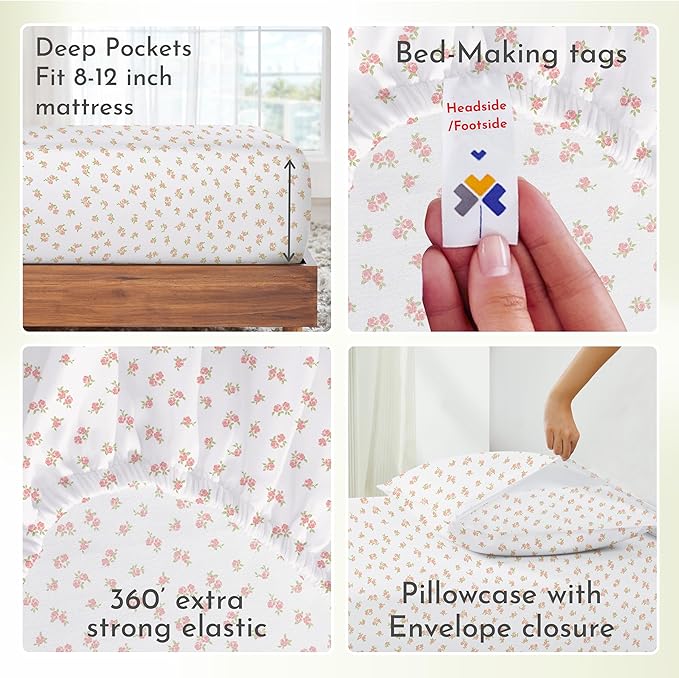 California Design Den Floral Sheet Set Twin XL, 100% Cotton Sheets, Soft Sateen - Image 7