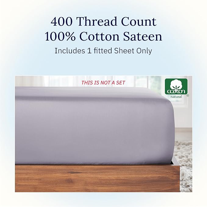 California Design Den Fitted Twin Sheet, Soft 400 Thread Count 100% Cotton - Image 4