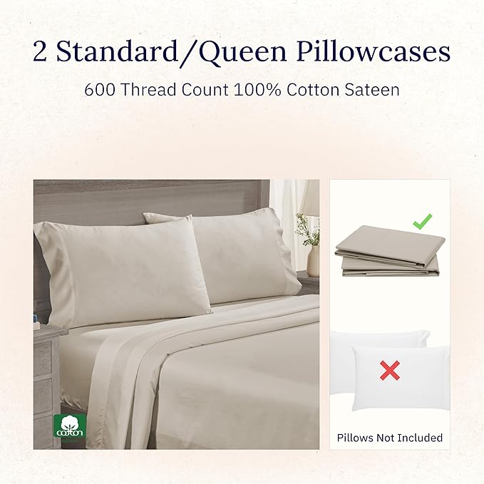 California Design Den Premium Standard/Queen Size Pillow Cases Set of 2-600 - Image 4