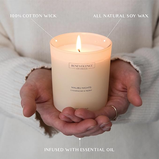 Champagne & Peony – Benevolence LA Scented Candle | 8oz, 45-Hour Burn | Natural - Image 3