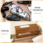 Hoteam 48 Pcs Wooden Cable Management Box Cable Organizer Box Set Power Strip Holder Cord Hider Clip Adhesive Management Ties Cord Sleeves for Desktop Home Office(Brown,Large)