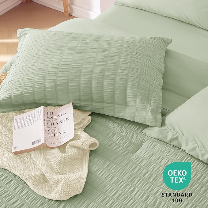 MUXHOMO 5 Pieces Twin XL Comforter Set, Seersucker Bed in a Bag Twin XL Size - Image 8