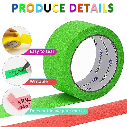 Oleitodh 12 Rolls Colored Masking Tape Painters Tape 2 Inch x 360 Yards, Rainbow Colors Bulk Colorful Paper Marking Tape for Arts Crafts Labeling DIY Office Home Supplies