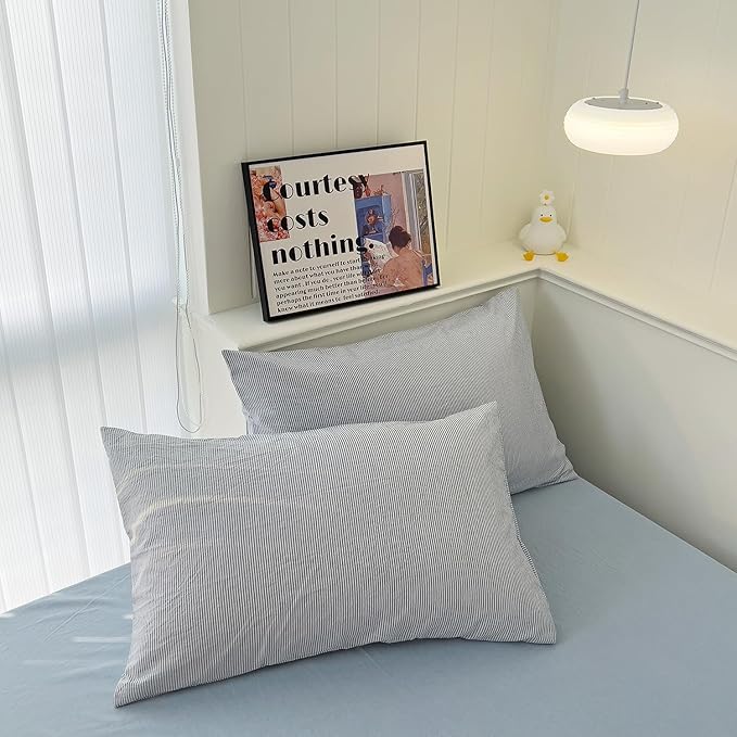 mixinni Striped Duvet Cover Set- 100% Washed Cotton Blue Comforter Cover - Image 8