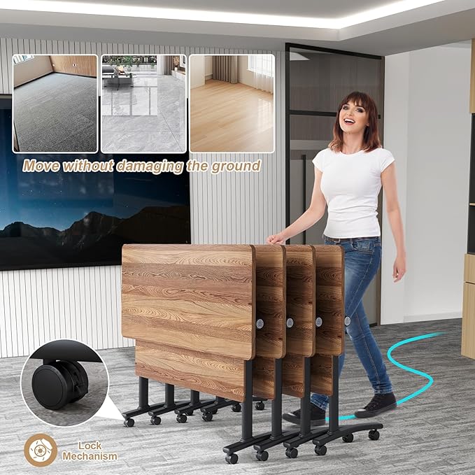 WYMHYZ Conference Table Flip Top Mobile Conference Room Tables,Folding Conference Table with Wheels,Large Meeting Training Seminar Table Saving Space for Office Classroom(6B,61'')