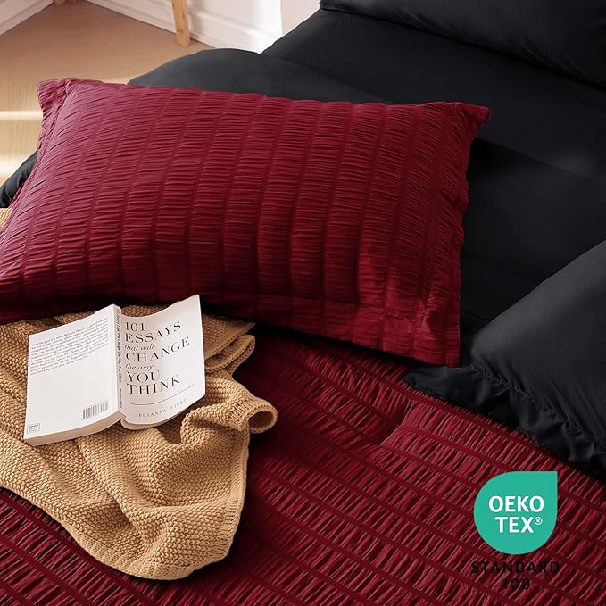 MUXHOMO 7 Pieces Queen Comforter Set, Seersucker Bed in a Bag Queen Size - Image 9