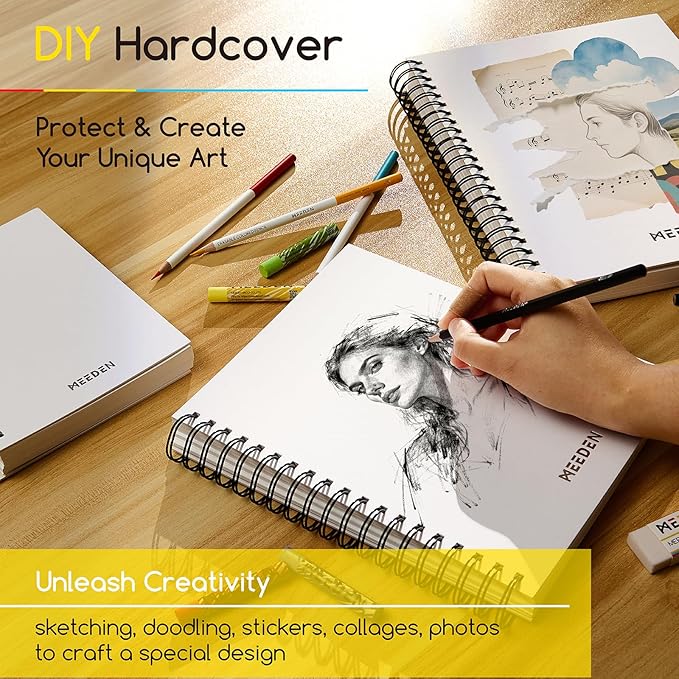 MEEDEN 6"x8" Sketchbook Paper Pad: 122lb/180gsm Spiral Bound Art Sketch Book with DIY Cover for Artists Adults - 60 Sheets Heavy Weight Hardcover Sketch Drawing Paper for Painting Sketching Writing