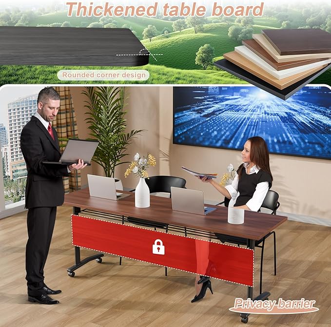 Conference Table Flip Top Mobile Conference Room Tables,Folding Conference Table with Wheels,Large Meeting Training Seminar Table Saving Space for Office Classroom(4D,47.2'')
