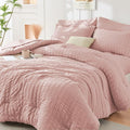 HYMOKEGE Rose Gold Twin Comforter Set Seersucker 5 Pieces, All Season Luxury by HYMOKEGE
