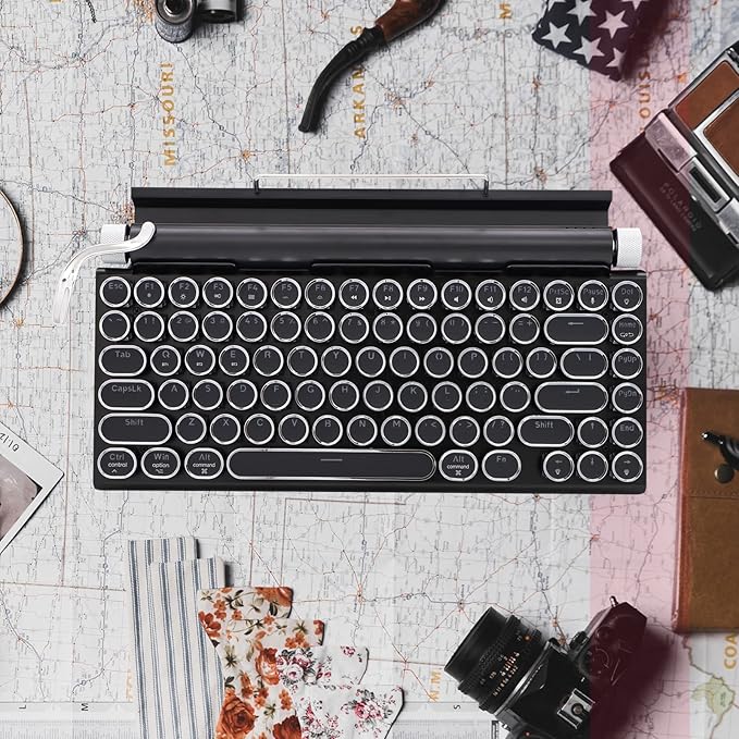Adventurers Typewriter Style Retro Mechanical Keyboard LED Backlight 83 Keys Bluetooth 5.0 Blue Axis, Suitable Desktop Computers/Laptops Mac/Mobile Punk Keys, Black, 12.8 x 6.6 x 1.6 inches