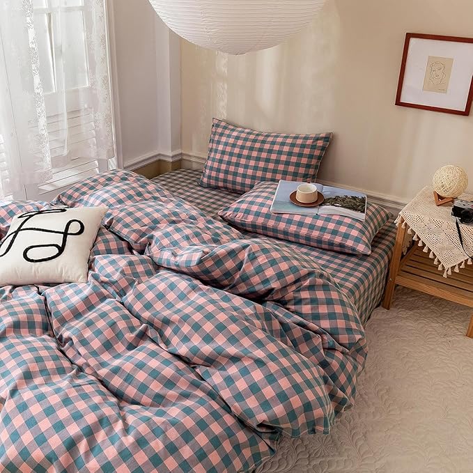 mixinni Plaid Duvet Cover Set Queen Purple - Image 6