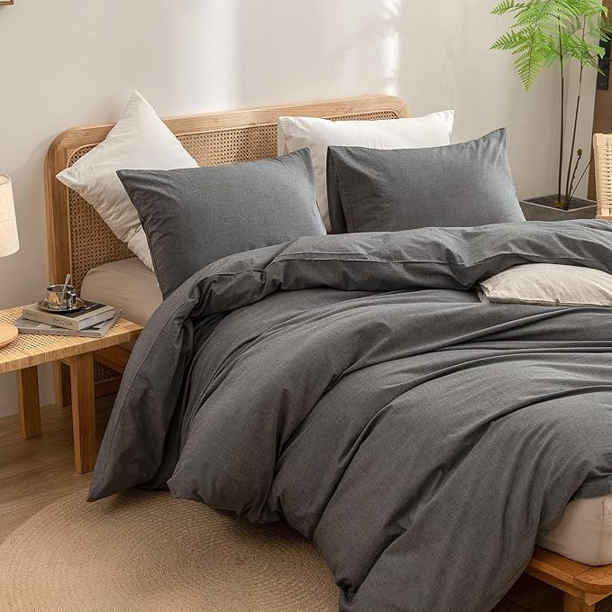 BESTOUCH Duvet Cover Set 100% Washed Cotton Linen Feel Super Soft Comfortable - Image 5
